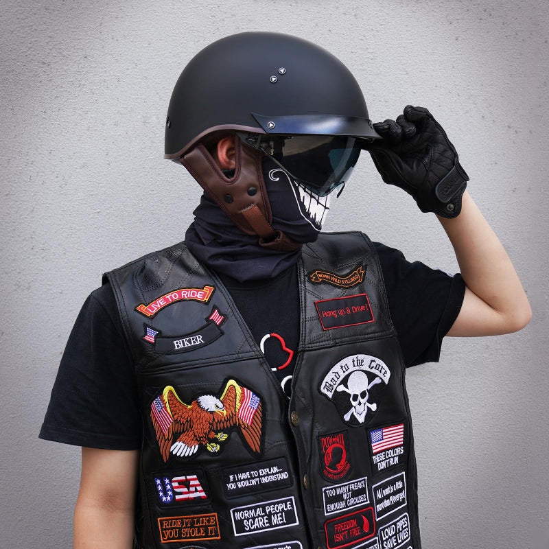 VCOROS Half Helmet Motorcycle DOT Approved Open Face Helmet with Sun Visor and Quick Release Buckle for Adults Men and Women (F07 Matte Black, M) - Image 2